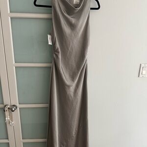 Aritzia Portrait Gray Satin Midi Dress